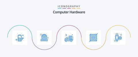 Computer Hardware- Blau 5 Symbol Pack einschließlich . Verlängerung. Präsentation. Kabel. Hardware- vektor