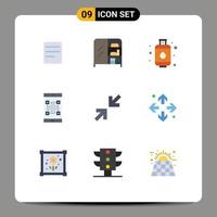 9 användare gränssnitt platt Färg packa av modern tecken och symboler av förstora pil kök pilar skanna redigerbar vektor design element
