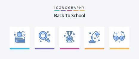 tillbaka till skola blå 5 ikon packa Inklusive utbildning. skola. bricka. utbildning. skrivbord lampa. kreativ ikoner design vektor