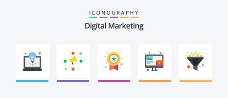 Digital Marketing eben 5 Symbol Pack einschließlich Trichter. Bildschirm. vergeben. Inhalt. bloggen. kreativ Symbole Design vektor