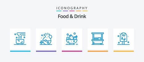 Essen und trinken Blau 5 Symbol Pack einschließlich Stand. Lebensmittel. trinken. trinken. trinken. kreativ Symbole Design vektor