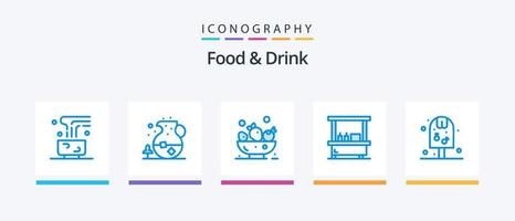 mat och dryck blå 5 ikon packa Inklusive stå. mat. dryck. dryck. dryck. kreativ ikoner design vektor