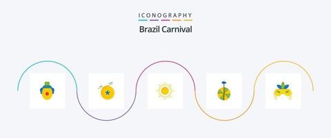 Brasilien Karneval eben 5 Symbol Pack einschließlich brasilianisch. Sonnenuntergang. Medaille. Sonnenaufgang. Feier vektor