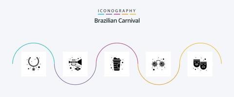 Brasilianer Karneval Glyphe 5 Symbol Pack einschließlich glücklich traurig. Rollen. trinken. Masken. Brille vektor