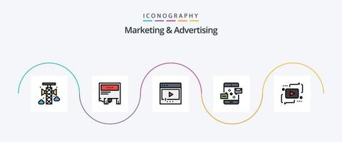 Marketing und Werbung Linie gefüllt eben 5 Symbol Pack einschließlich Marketing. Verbindung. Papier. Kommunikation. Multimedia vektor