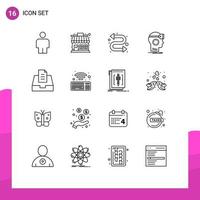 Lager Vektor Symbol Pack von 16 Linie Zeichen und Symbole zum Tastatur Mail Uhr Kit Posteingang Wirklichkeit editierbar Vektor Design Elemente