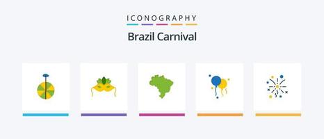 Brasilien karneval platt 5 ikon packa Inklusive Land. Brasilien. kostym. firande. brasiliansk. kreativ ikoner design vektor