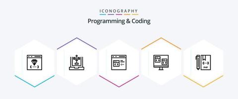 programmering och kodning 25 linje ikon packa Inklusive dator. app. flödesschema. utveckling. kodning vektor