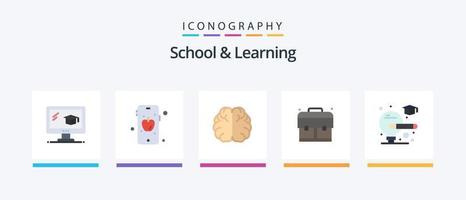 skola och inlärning platt 5 ikon packa Inklusive . examen. hemisfär. ljus. skola. kreativ ikoner design vektor