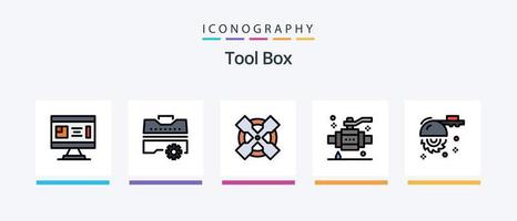 verktyg linje fylld 5 ikon packa Inklusive mätning. verktyg. manometer. verktygslåda. konstruktion. kreativ ikoner design vektor