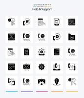 kreativ Hilfe und Unterstützung 25 Glyphe solide schwarz Symbol Pack eine solche wie dokumentieren. Kommunikation. Telefon. Unterstützung. Hilfe vektor