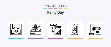 regnerisch Linie 5 Symbol Pack einschließlich Himmel. Regenbogen. Handy, Mobiltelefon. regnerisch. Kreide. kreativ Symbole Design vektor