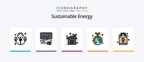 nachhaltig Energie Linie gefüllt 5 Symbol Pack einschließlich Gewächshaus. Öko Haus. Energie. Öko heim. grün. kreativ Symbole Design vektor