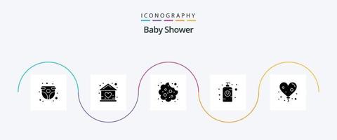 Baby Dusche Glyphe 5 Symbol Pack einschließlich Lotion Flasche. Baby Shampoo. heim. Baby Lotion. Essen vektor