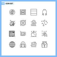 Universal- Symbol Symbole Gruppe von 16 modern Umrisse von Einkaufen Digital Gitter Tasche Telefon editierbar Vektor Design Elemente