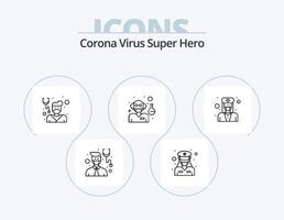 korona virus super hjälte linje ikon packa 5 ikon design. läkare. manlig. manlig. hälsa. skydd vektor
