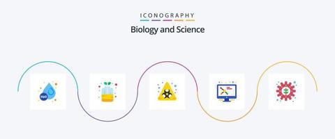 Biologie eben 5 Symbol Pack einschließlich Pflanze. Umfeld. Biogefährdung. Molekül. DNA vektor