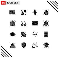 Pack von 16 modern solide Glyphen Zeichen und Symbole zum Netz drucken Medien eine solche wie Angebot Rabatt Mann Wasser Öko editierbar Vektor Design Elemente