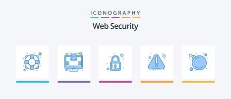 webb säkerhet blå 5 ikon packa Inklusive virus. bomba. låsa. varning. fel. kreativ ikoner design vektor