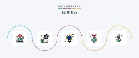 Erde Tag Linie gefüllt eben 5 Symbol Pack einschließlich Abzeichen. grün. wachsen. Umwelt Schutz. Idee vektor