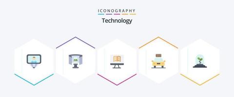 teknologi 25 platt ikon packa Inklusive blad. kraft. dator. energi. ekologi vektor