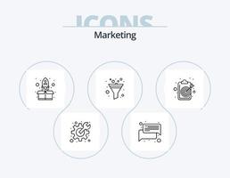marknadsföring linje ikon packa 5 ikon design. internet. pengar. video. inkomst. stå vektor