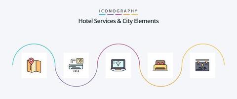 hotell tjänster och stad element linje fylld platt 5 ikon packa Inklusive styrelse. hotell . dator. hotell. sömn vektor