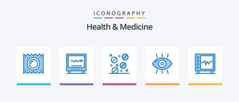 hälsa och medicin blå 5 ikon packa Inklusive hälsa. kondition. hjärtslag. öga. tabletter. kreativ ikoner design vektor