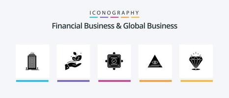 finansiell företag och global företag glyf 5 ikon packa Inklusive glans. triangel. ok. pyramid. öga. kreativ ikoner design vektor