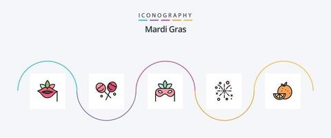 Karneval gras Linie gefüllt eben 5 Symbol Pack einschließlich Frucht. orange. Kostüm. Urlaub. Feuer vektor