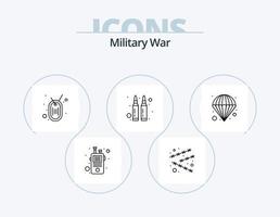 militär krig linje ikon packa 5 ikon design. fara. militär. jeep. kämpe jet. flygplan vektor