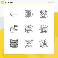 uppsättning av 9 modern ui ikoner symboler tecken för uppnå skyddande tilldela handskar boxning redigerbar vektor design element