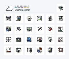 grafisk designer 25 linje fylld ikon packa Inklusive designer. grafik. design. grafisk. design vektor