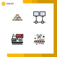 4 fylld linje platt Färg begrepp för webbplatser mobil och appar guld internet gyllene rikedom server redigerbar vektor design element