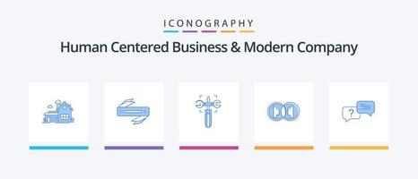 mänsklig centrerad företag och modern företag blå 5 ikon packa Inklusive man. dubbel. blad. ansikte. skruva. kreativ ikoner design vektor