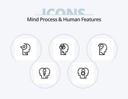 sinne bearbeta och mänsklig funktioner linje ikon packa 5 ikon design. sinne. huvud. sinne. intelligent. mänsklig intelligens vektor