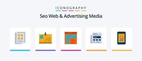 SEO Netz und Werbung Medien eben 5 Symbol Pack einschließlich Graph. Papier. passieren. Anzeige. Webseite. kreativ Symbole Design vektor