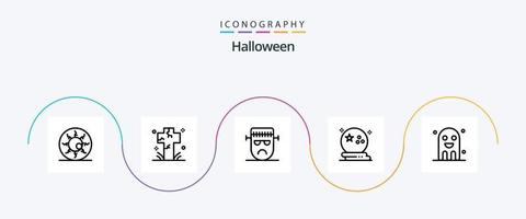 halloween linje 5 ikon packa Inklusive måne. fladdermus. grav. halloween. ansikte vektor