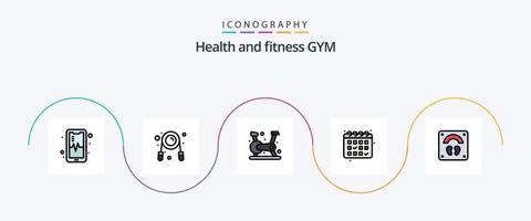 Gym linje fylld platt 5 ikon packa Inklusive friskvård. skala. träning. sjukvård. kalander vektor