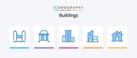 byggnader blå 5 ikon packa Inklusive kyrka. byggnad. kolumn. bostäder. familj. kreativ ikoner design vektor