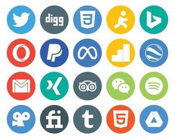 20 social media ikon packa Inklusive resa xing meta post gmail vektor