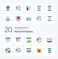 20 nätverk och databas platt Färg ikon packa tycka om databas moln nätverkande sida vektor