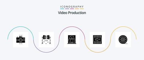 video produktion glyf 5 ikon packa Inklusive öppen volym. förstärkare. studio blixt. professionell konstnär. kändis vektor