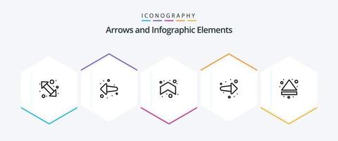 pil 25 linje ikon packa Inklusive mata ut. höger. pil. fram. pil vektor