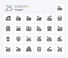 Transport 25 Linie Symbol Pack einschließlich Lieferwagen. Transport. Umriss. Auto. Zug vektor