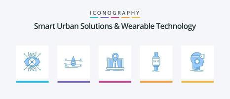 smart urban lösningar och wearable teknologi blå 5 ikon packa Inklusive Kolla på. smart Kolla på. säkerhet. rutt. systemet. kreativ ikoner design vektor