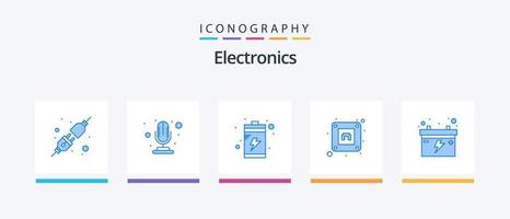 Elektronik Blau 5 Symbol Pack einschließlich . Gerät. Wagen. Akkumulator. kreativ Symbole Design vektor