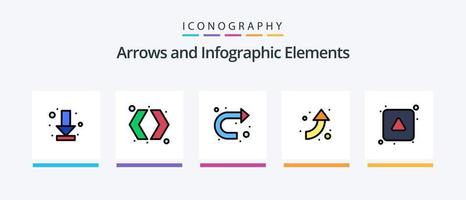 Pfeil Linie gefüllt 5 Symbol Pack einschließlich Kreis. links hoch. abspielen Taste. hoch. Pfeil. kreativ Symbole Design vektor