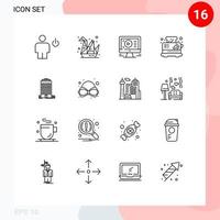 uppsättning av 16 modern ui ikoner symboler tecken för byggnad kök papper elektrisk design redigerbar vektor design element