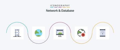 nätverk och databas platt 5 ikon packa Inklusive uppkopplad. global. uppkopplad. hemsida. design vektor